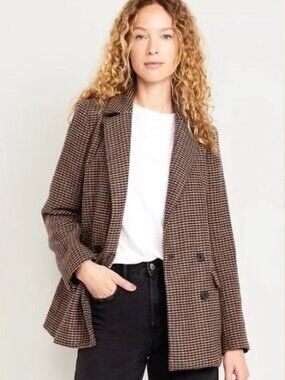 NWOT Old Navy Brown Plaid Blazer XL/1X Tall Ladies